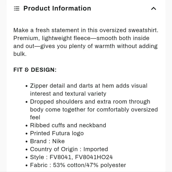 Nike Women's Sportswear Tech Fleece Oversized Crew-Neck Sweatshirt - Picture 8 of 8